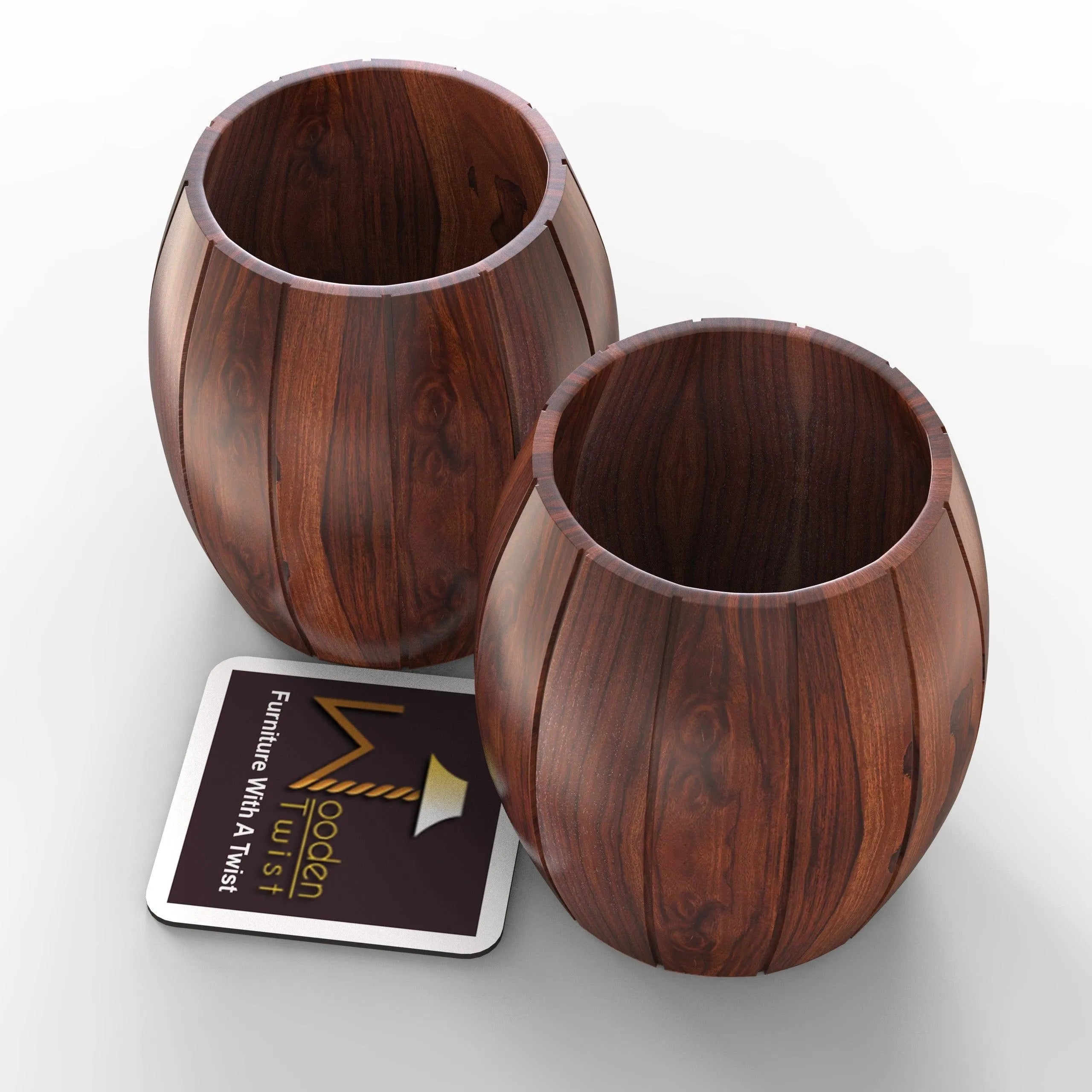 Wooden Twist Panzer Round Shaped Sheesham Wood Cutlery Holder & Spoon Holder Eco-Friendly Kitchen Organizer ( Set of 2 ) - Wooden Twist UAE