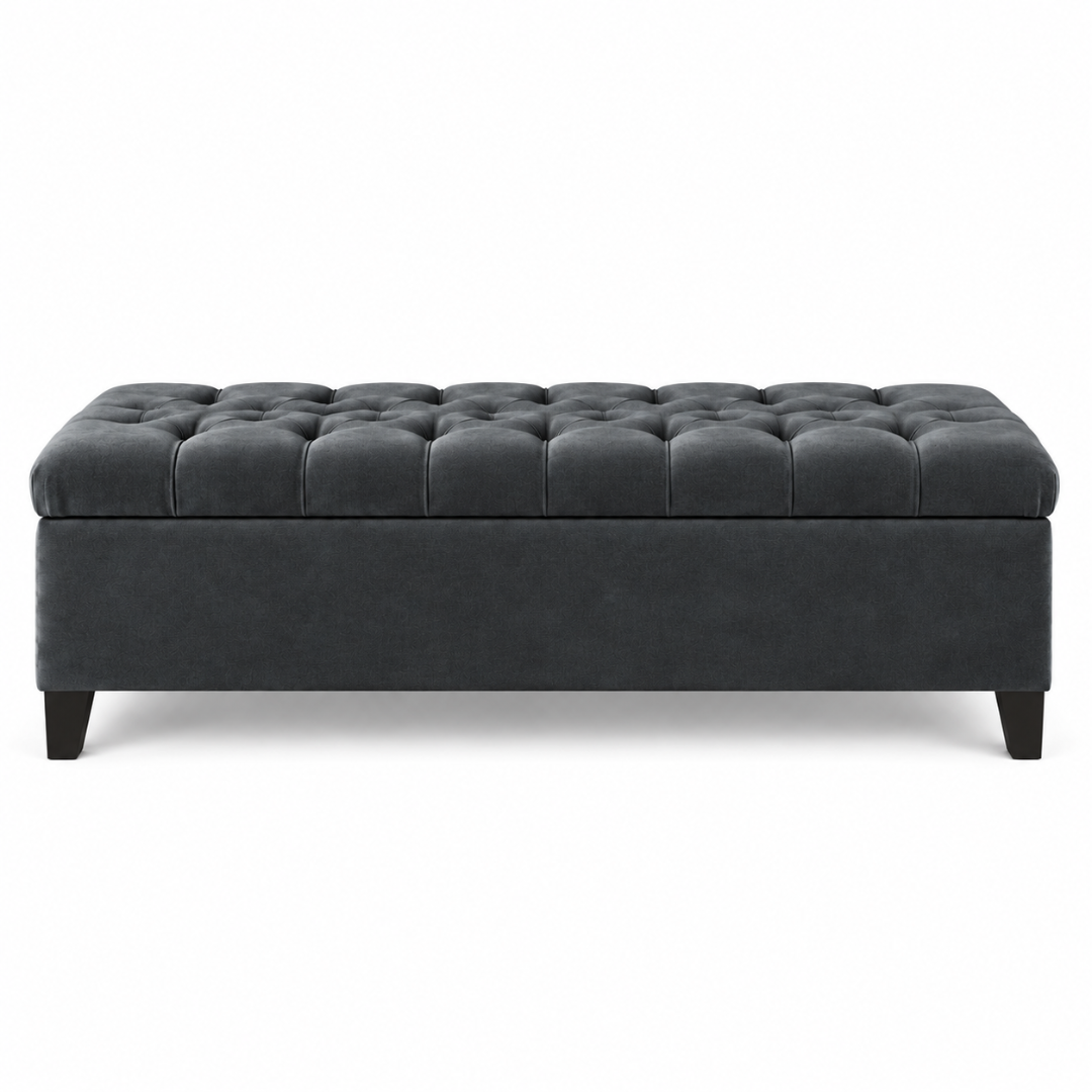 Wooden Twist Zelja dark gray velvet storage bench – front view on white background