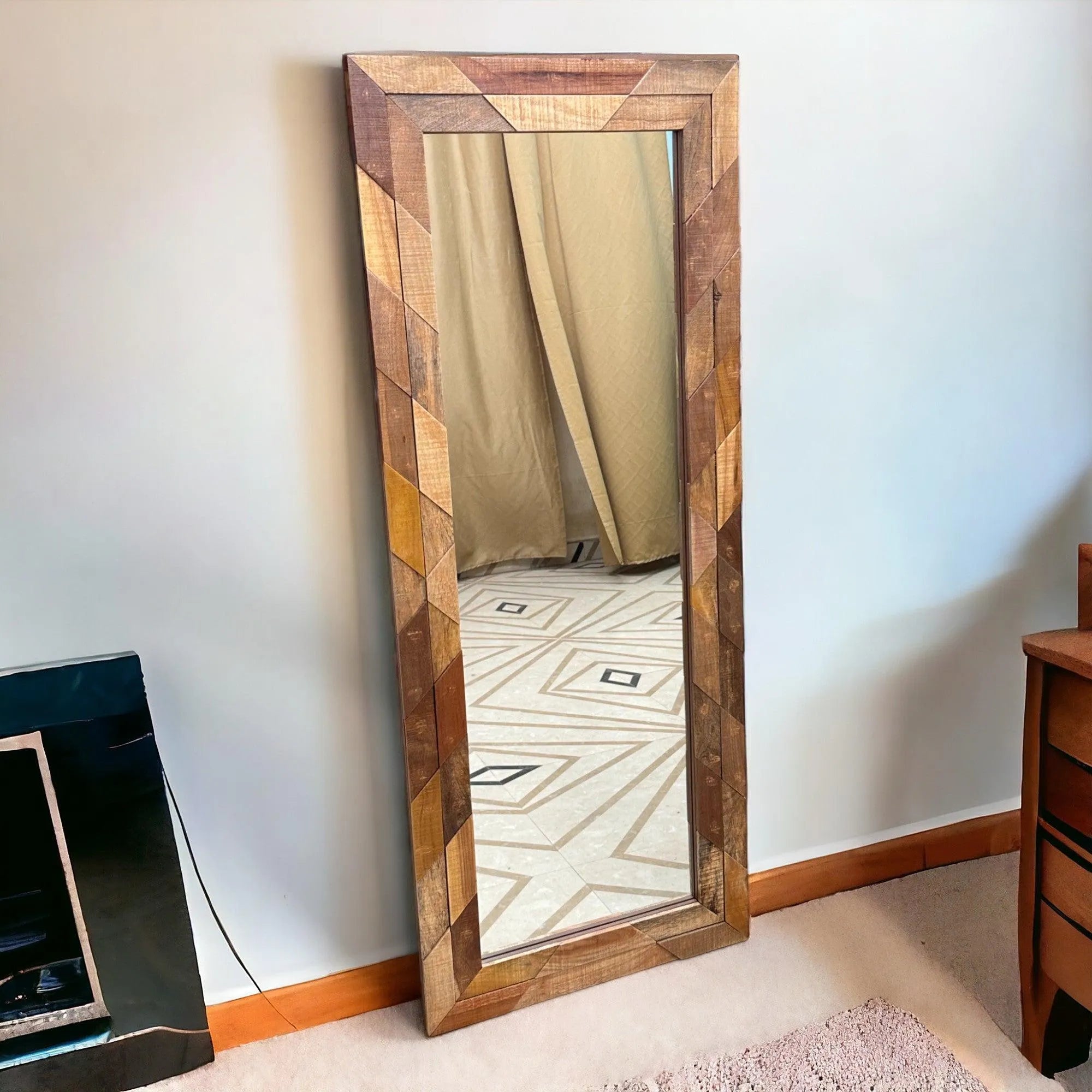 Hand-carved mango wood mirror