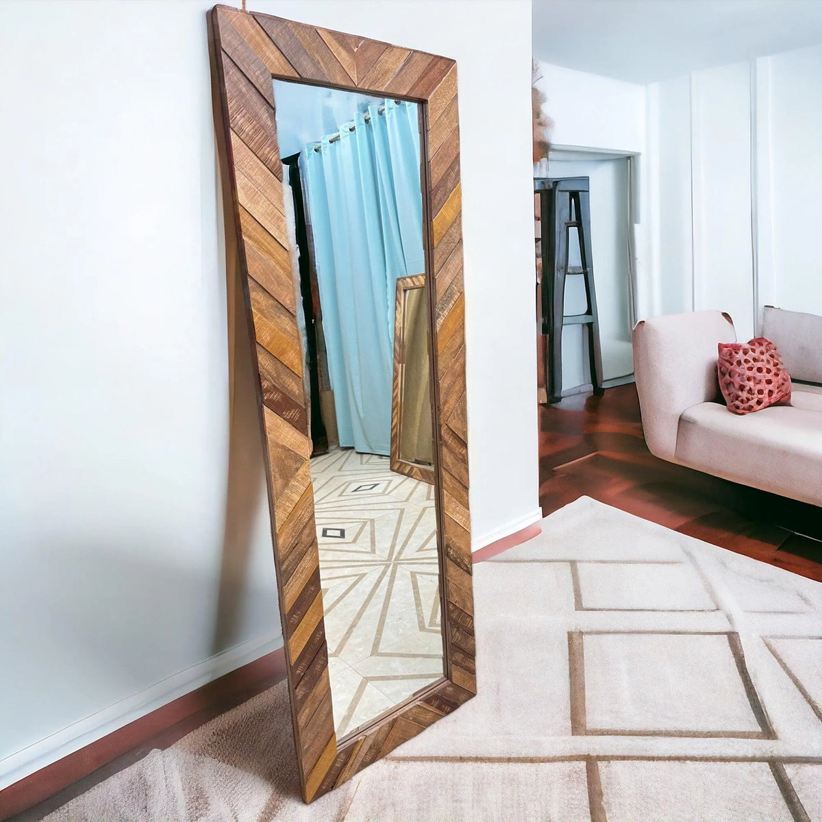 Hand-carved mango wood mirror