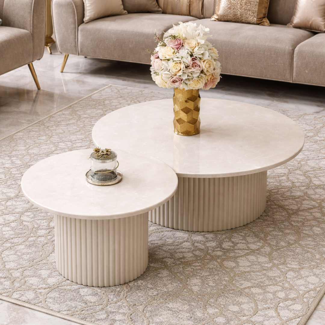 Beige Designer Marble Nesting Coffee Tables