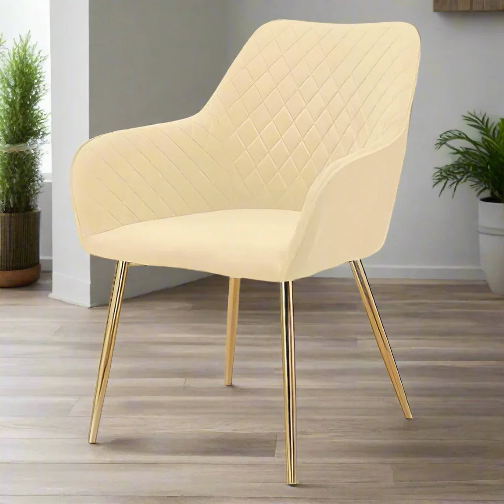 Stria Dining Chair Blends Velvet Comfort with Golden Style