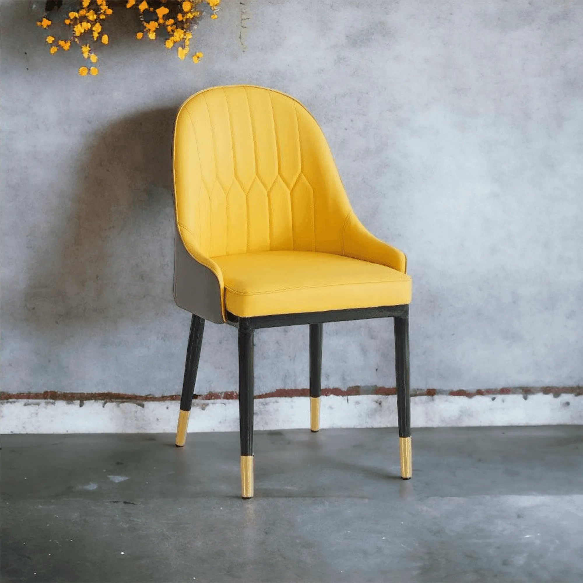 Wooden Twist Villoso Modern Dining Chair with PU Leather Iron Black Legs Gold Corner Elegant Contemporary Seating for Home and Kitchen Decor