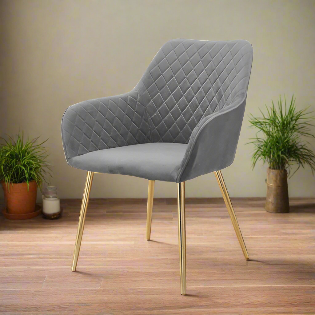 Wooden Twist Stria Modern Cafe Dining Chair Velvet Fabric Upholstery Metal Golden Legs