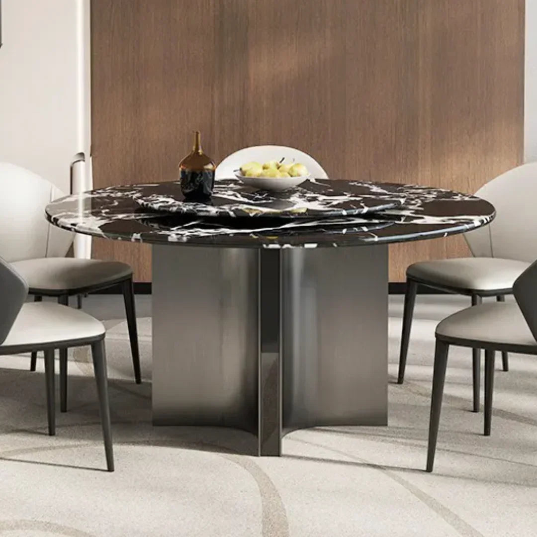 A striking black marble centerpiece