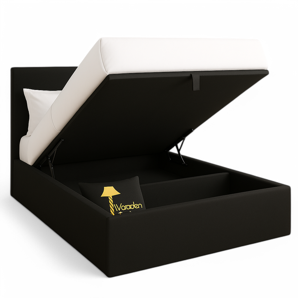 Wooden Twist Dnbeu Hydraulic Storage Bed In Soft Fabric ( Black )