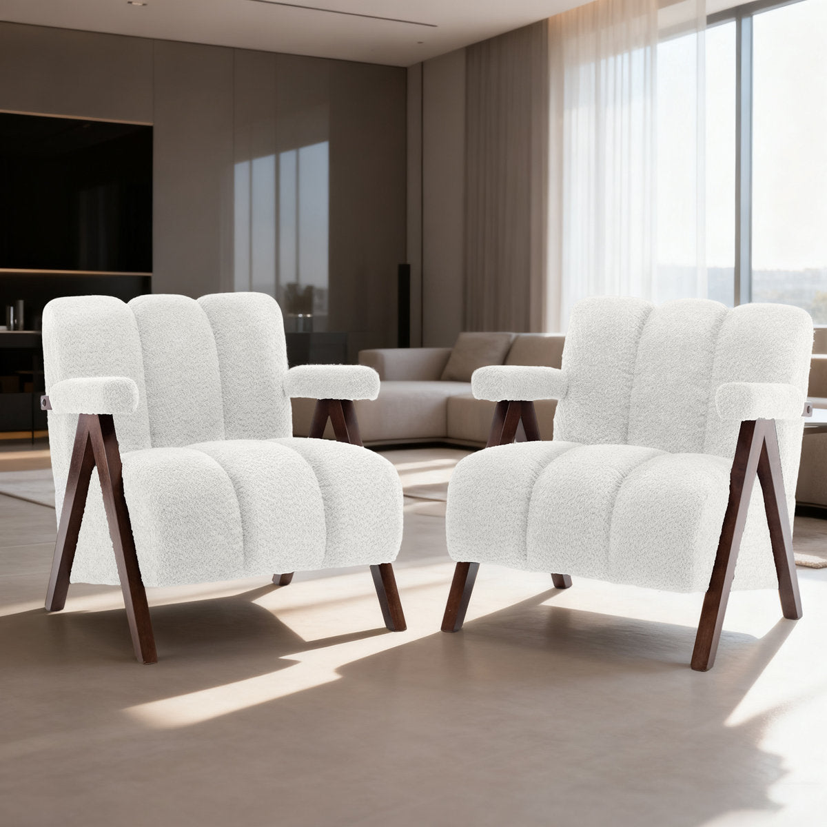Dormon Boucle Armchair Ivory - Wooden Twist UAE