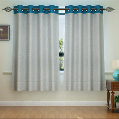 Fabrahome Light Filtering 4.5 Ft Jute Fabric Window Curtain ( Grey & Blue ) - Wooden Twist UAE