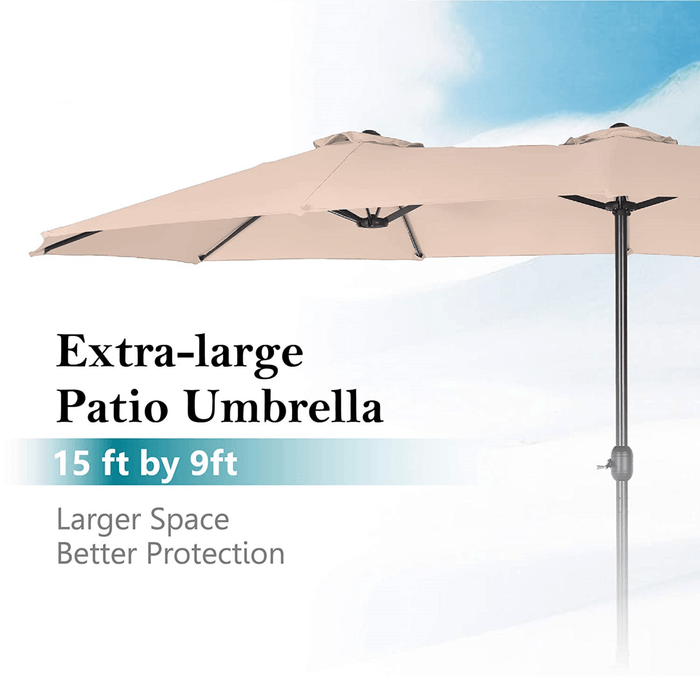 Wooden Twist Dodecagon Extra-Large Double Sided Outdoor Twin Umbrella With Crank Lift System UV Protected, Water Resistant Polyester Fabric 15 ft - Wooden Twist UAE