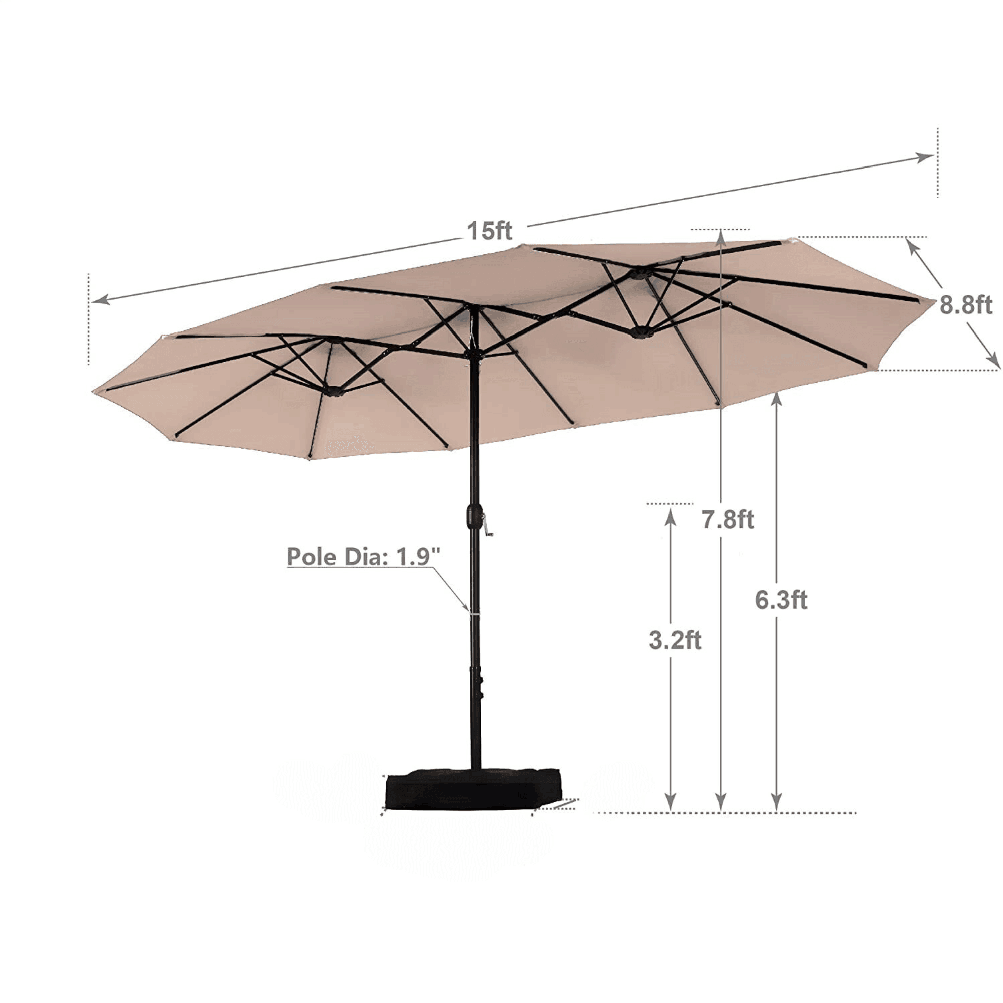 Wooden Twist Dodecagon Extra-Large Double Sided Outdoor Twin Umbrella With Crank Lift System UV Protected, Water Resistant Polyester Fabric 15 ft - Wooden Twist UAE