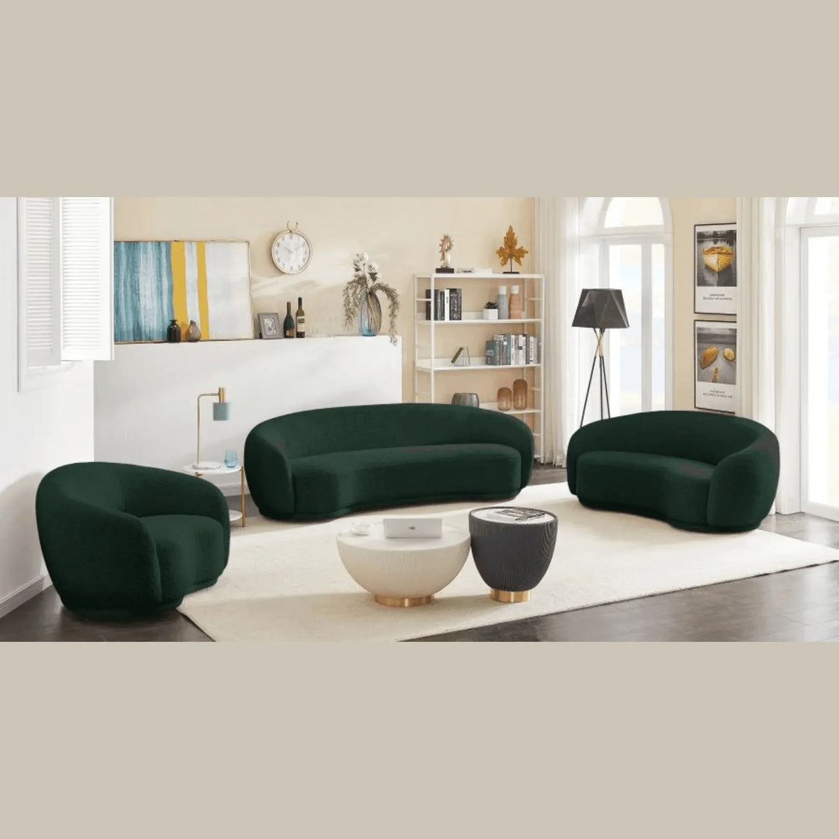 Snug Rounded Back Sofa in Rich Green Boucle