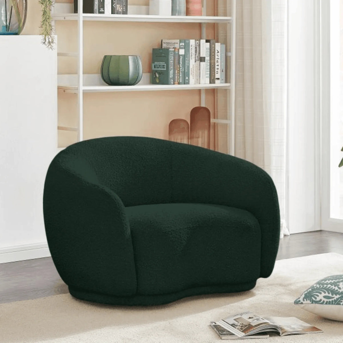 Green boucle sofa