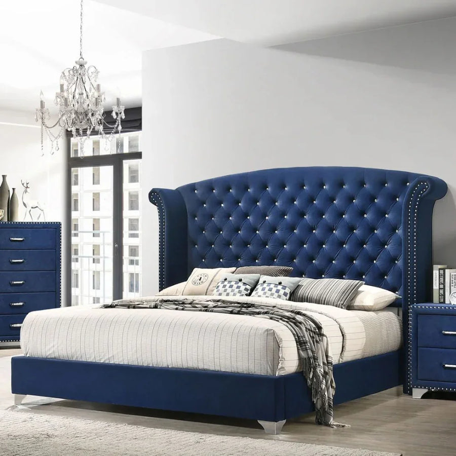 Button-Tufted Detail in a Bold Blue