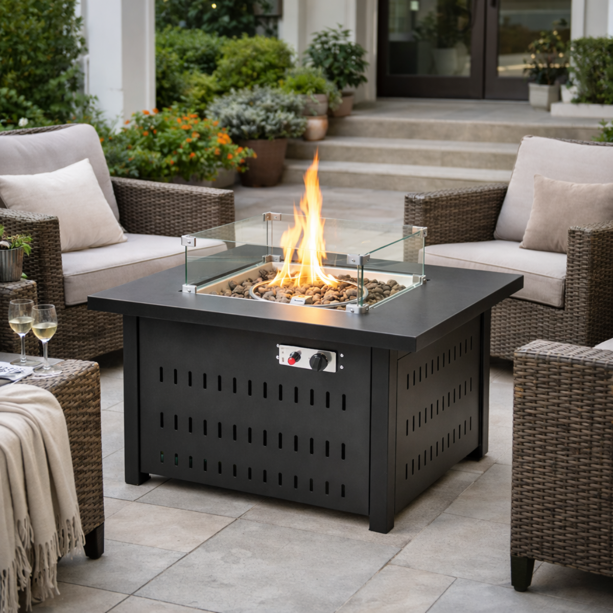 Buy Wooden Twist EmberLuxe Square Outdoor Gas Fire Pit Table Online In ...