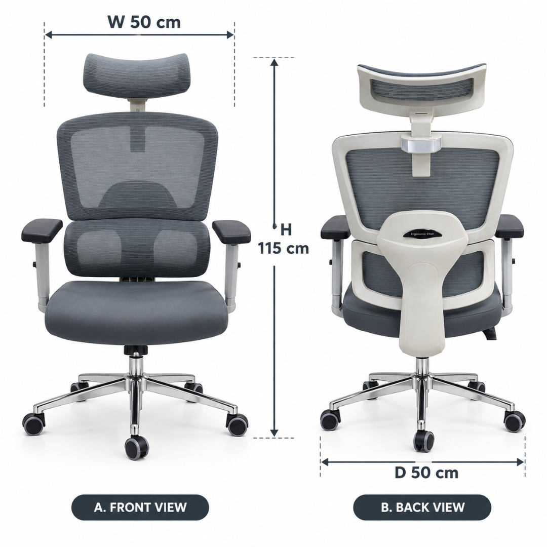 Wooden Twist Ergonomic Mesh Office Chair Grey – dimensions 50 cm W x 50 cm D x 115 cm H