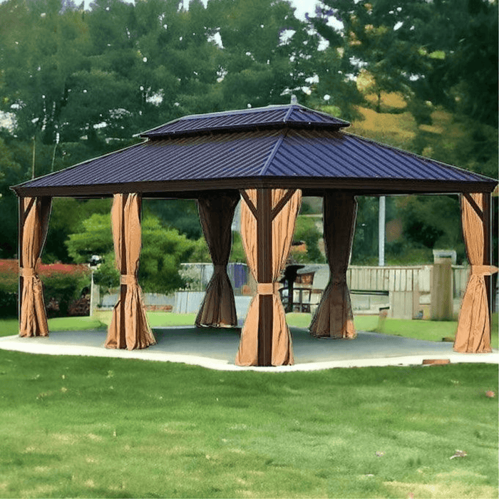 Wooden Twist Extend Waxed Garden Gazebo with Waterproof Curtain and Mosquito Net ( Grey ) - Wooden Twist UAE