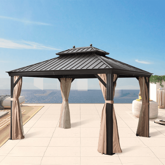 Wooden Twist Extend Waxed Garden Gazebo with Waterproof Curtain and Mosquito Net ( Grey ) - Wooden Twist UAE