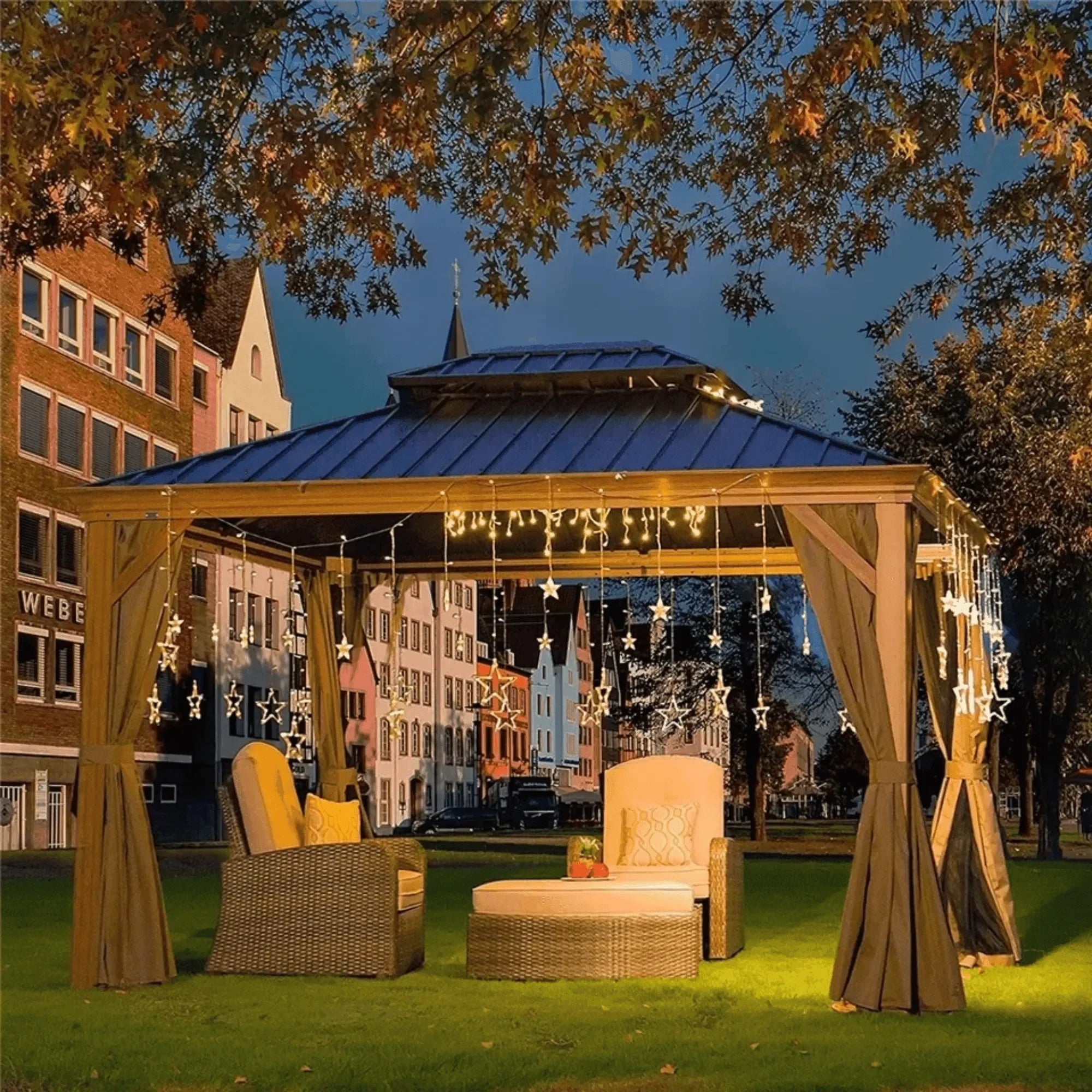 Wooden Twist Extend Waxed Garden Gazebo with Waterproof Curtain and Mosquito Net ( Grey ) - Wooden Twist UAE