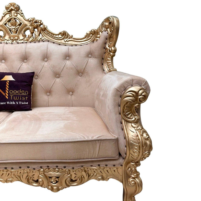 Wooden Boutique French Baroque Style Golden Leaf Hand Carved Sofa (2 Seater)