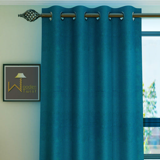 Fabrahome Light Filtering 7 Ft Rectangular Jute Fabric Curtain ( Blue ) - Wooden Twist UAE