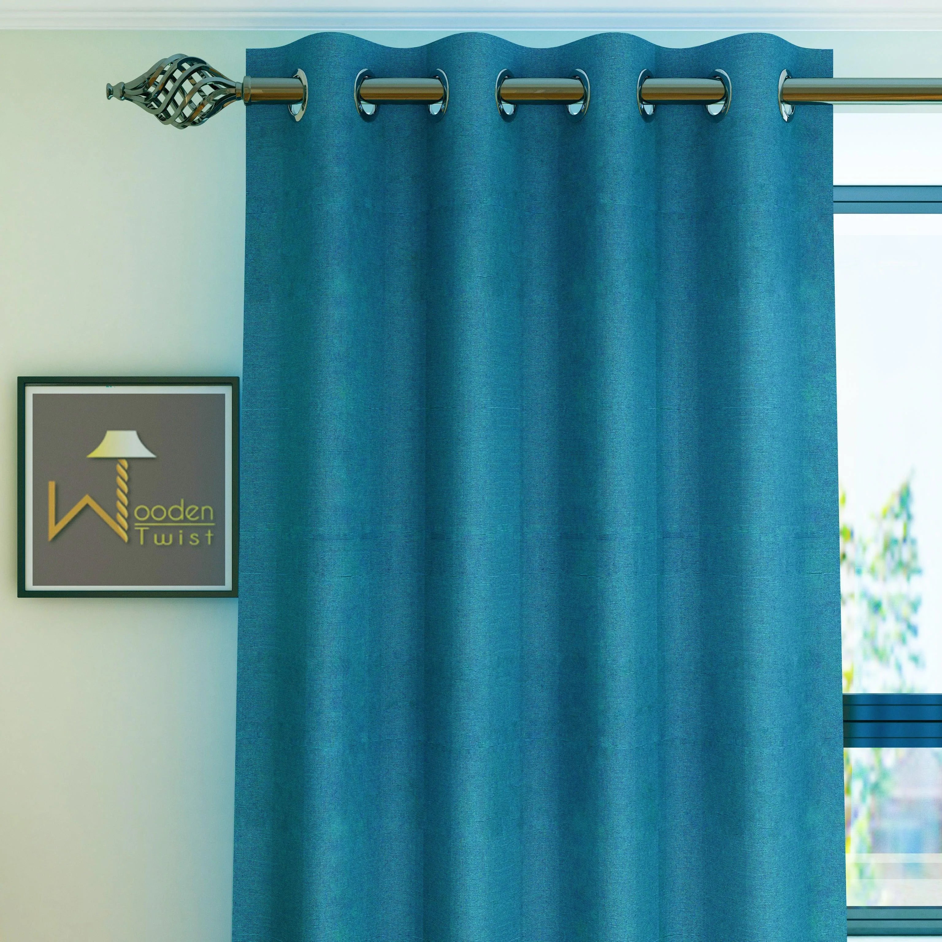 Fabrahome Light Filtering 4.5 Ft Jute Fabric Window Curtain ( Blue ) - Wooden Twist UAE