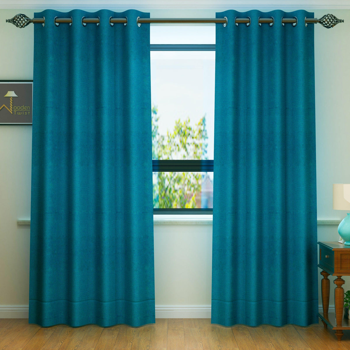 Fabrahome Light Filtering 7 Ft Rectangular Jute Fabric Curtain ( Blue ) - Wooden Twist UAE