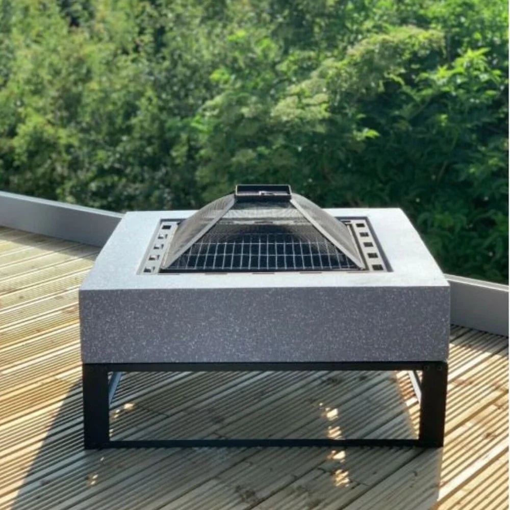 Square Concrete Firepit & BBQ Grill