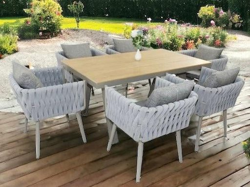 Wooden Twist Exceptional Aluminum WPC 6 Seater Dining Table Set for Outdoor Furniture - Wooden Twist UAE