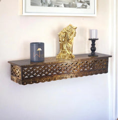 Wooden Fancy Hand Carved Wall Shelf with Jali Work - Decorative Indian Wall Art - Wooden Twist UAE