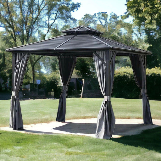 Wooden Twist Waxed Garden Gazebo with Waterproof Curtain and Mosquito Net ( Grey ) - Wooden Twist UAE