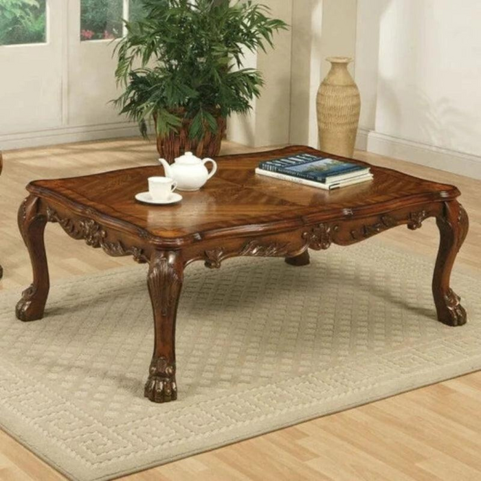 Wooden Twist Hand Carved Modern Teak Wood Rectangle Coffee Table