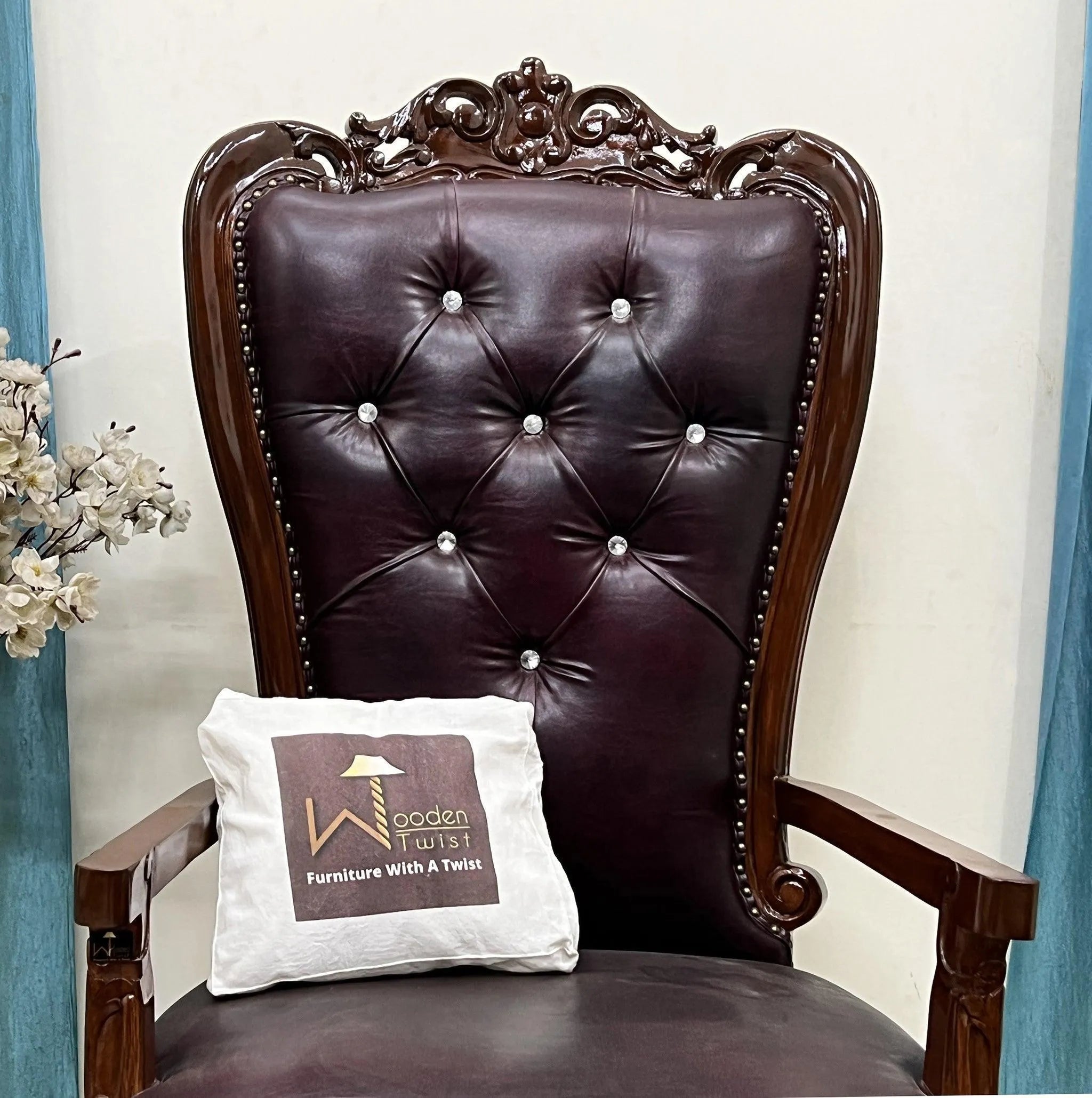 Wooden Twist Luxurious Hand Carved Teak Wood High Back Throne Chair - Wooden Twist UAE