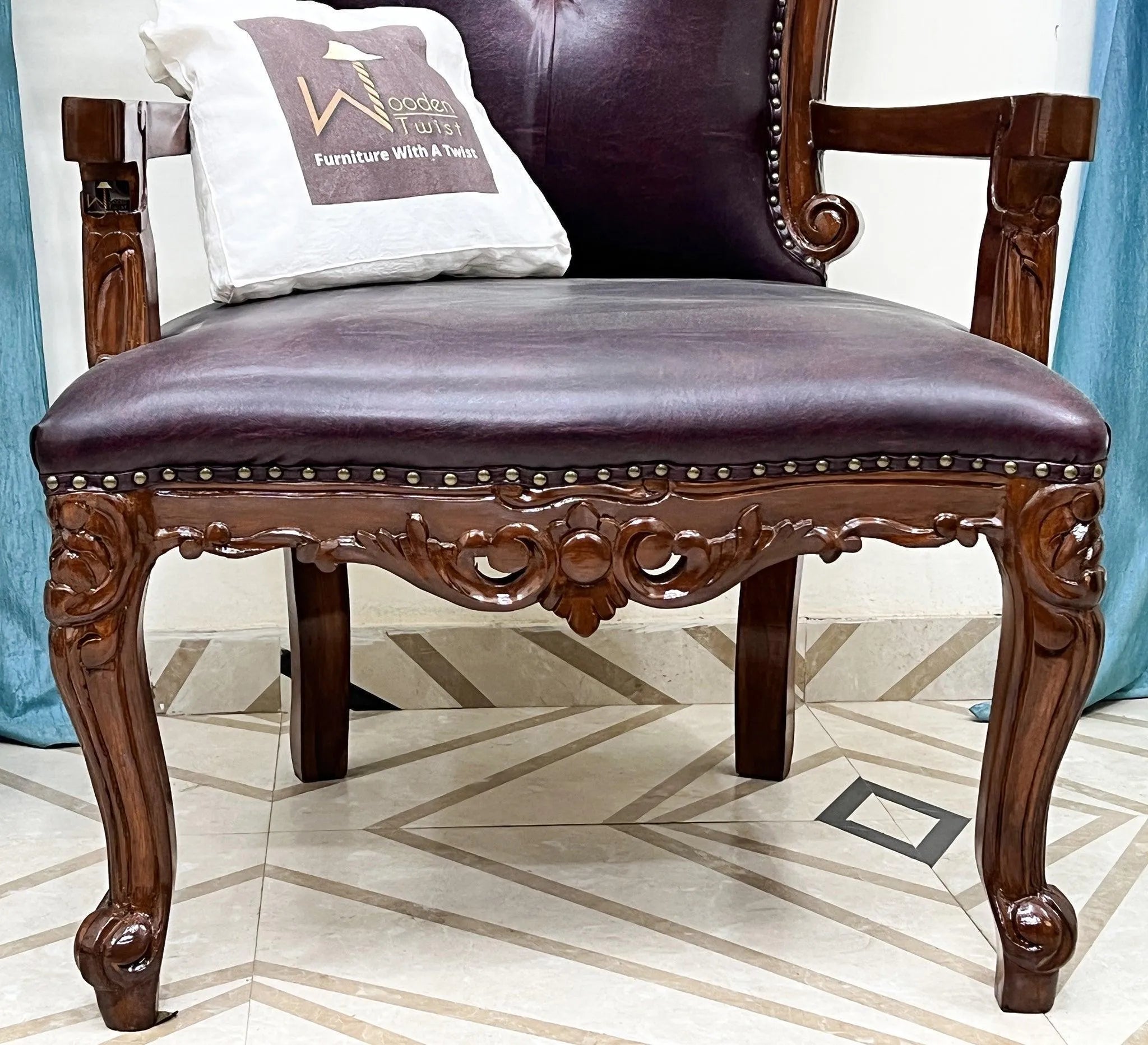 Wooden Twist Luxurious Hand Carved Teak Wood High Back Throne Chair - Wooden Twist UAE