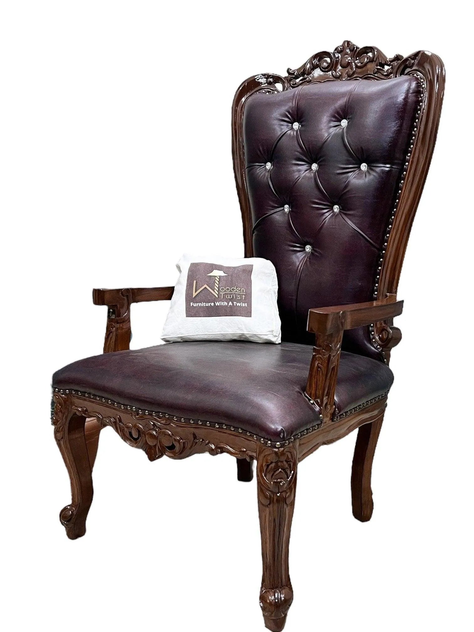 Wooden Twist Luxurious Hand Carved Teak Wood High Back Throne Chair - Wooden Twist UAE