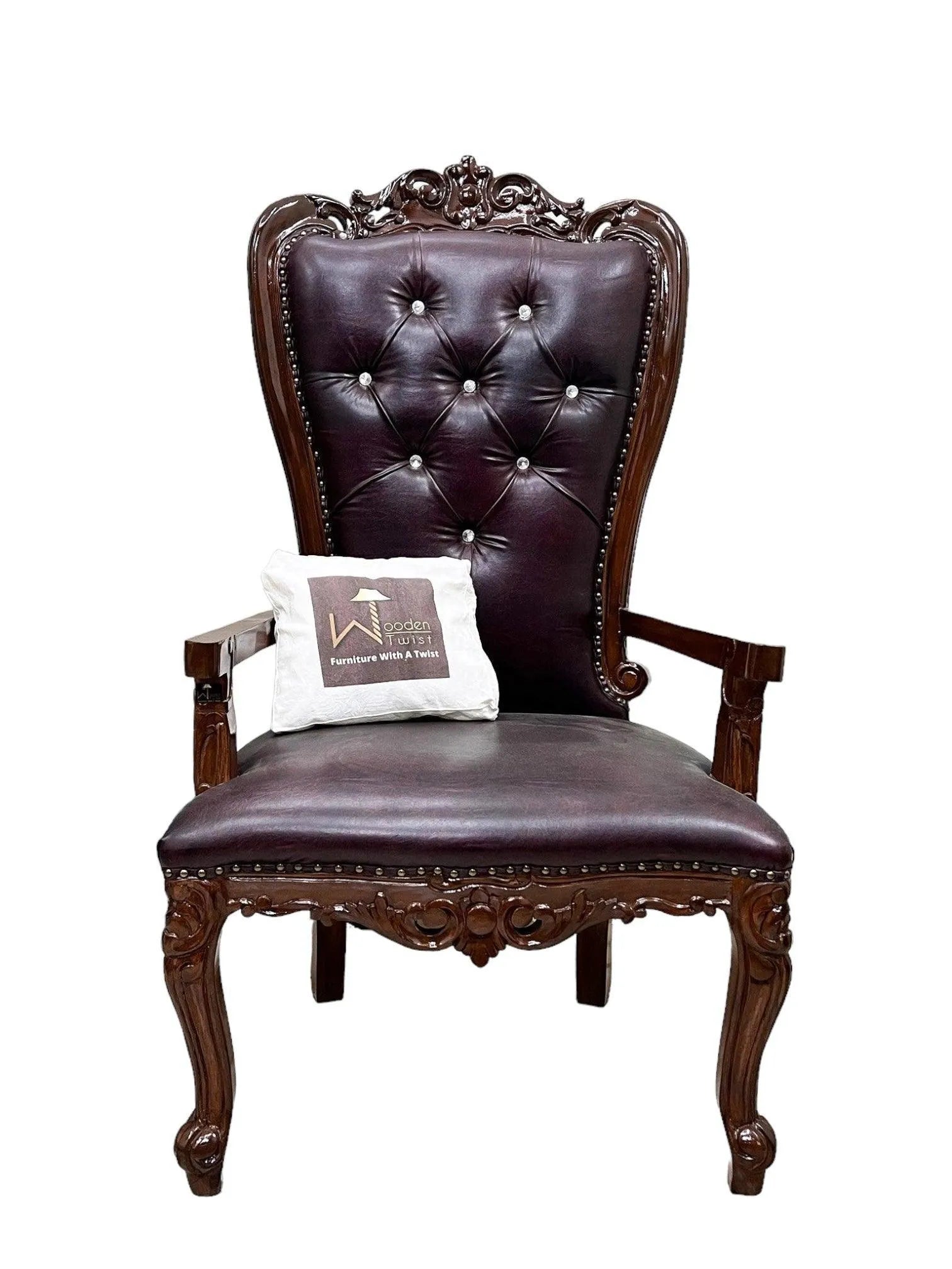 Wooden Twist Luxurious Hand Carved Teak Wood High Back Throne Chair - Wooden Twist UAE