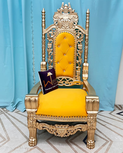 Luxurious High Back Throne Chair (Golden) - Wooden Twist UAE