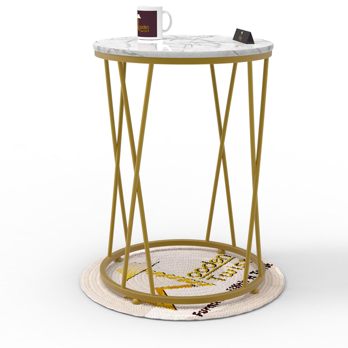 Wooden Twist Round Wrought Iron End Table Stylish Golden Accent for Modern Living Room Decor - Wooden Twist UAE