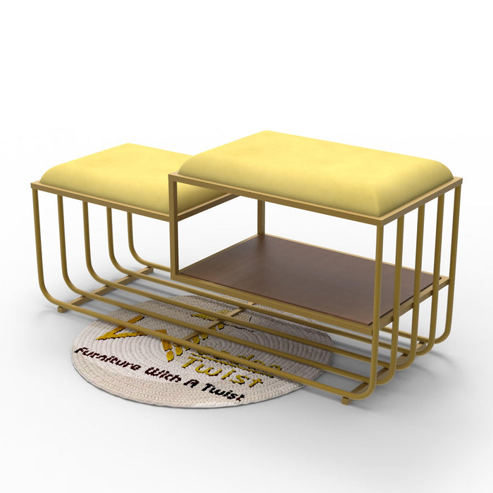 Wooden Twist Cage Style Rectangular Wrought Iron 2 Shelf Shoe Rack Bench