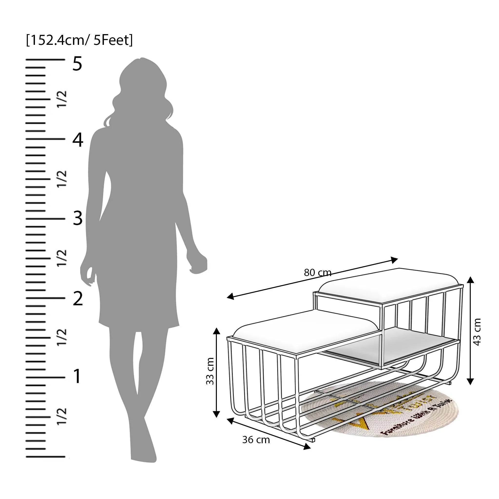 Wooden Twist Cage Style Rectangular Wrought Iron 2 Shelf Shoe Rack Bench - Wooden Twist UAE