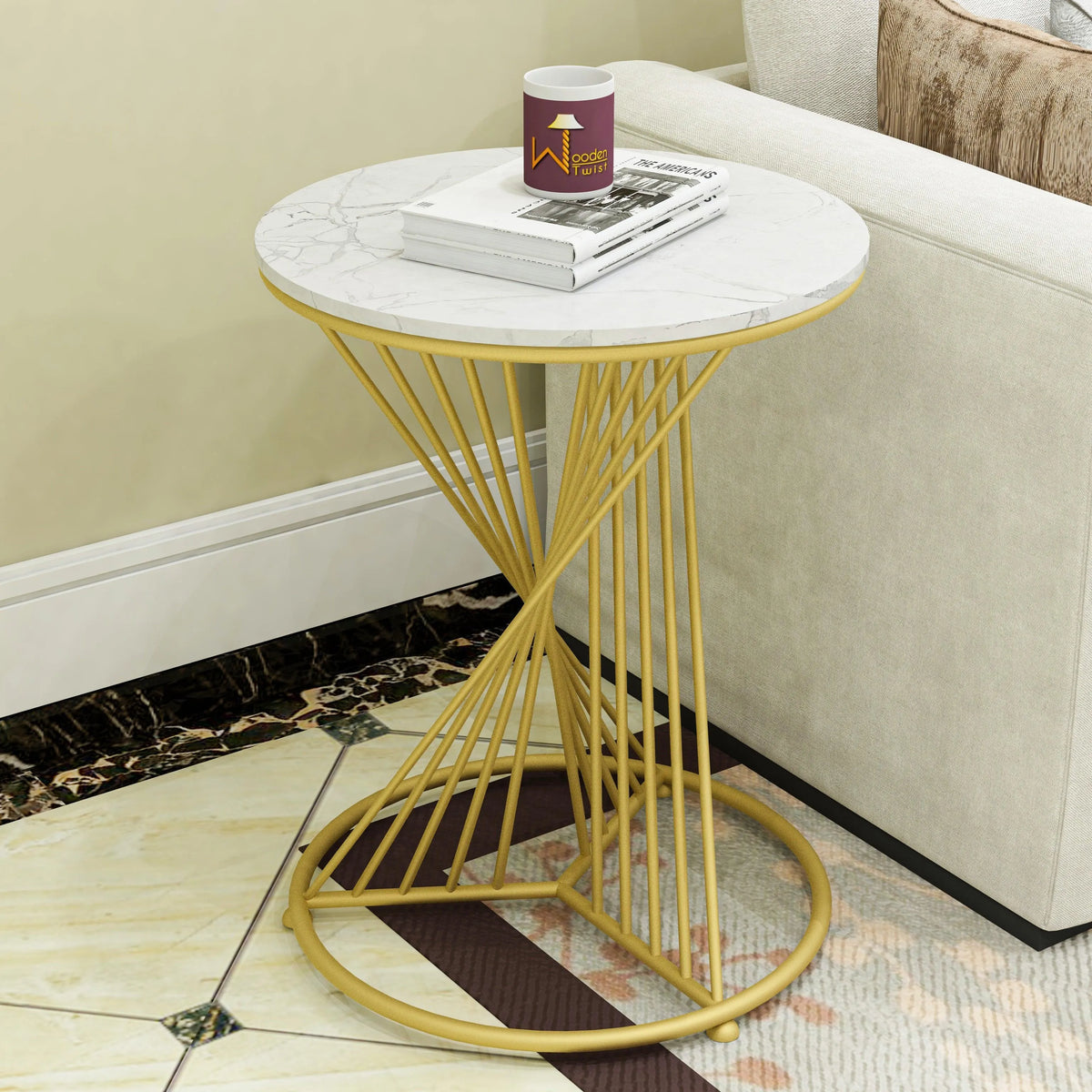 Wooden Twist Abstract Rays Style Wrought Iron Round End Table ( Golden ) - Wooden Twist UAE