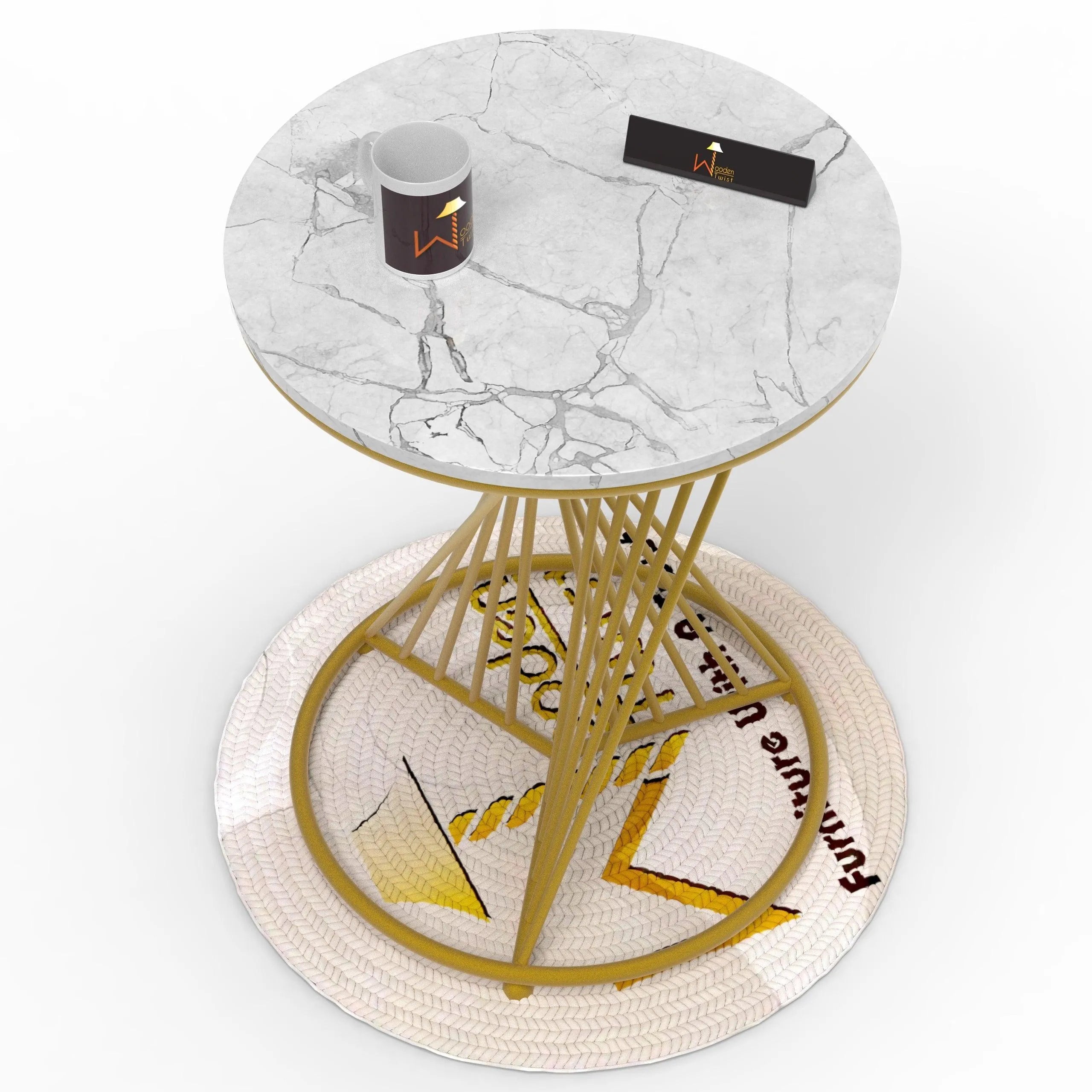 Wooden Twist Abstract Rays Style Wrought Iron Round End Table ( Golden ) - Wooden Twist UAE