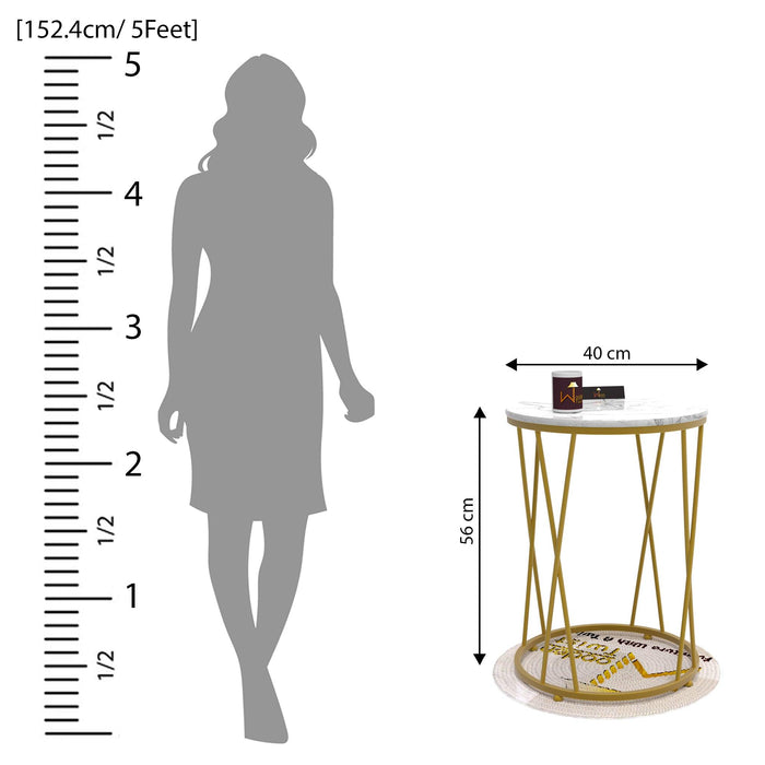 Wooden Twist Round Wrought Iron End Table Stylish Golden Accent for Modern Living Room Decor - Wooden Twist UAE
