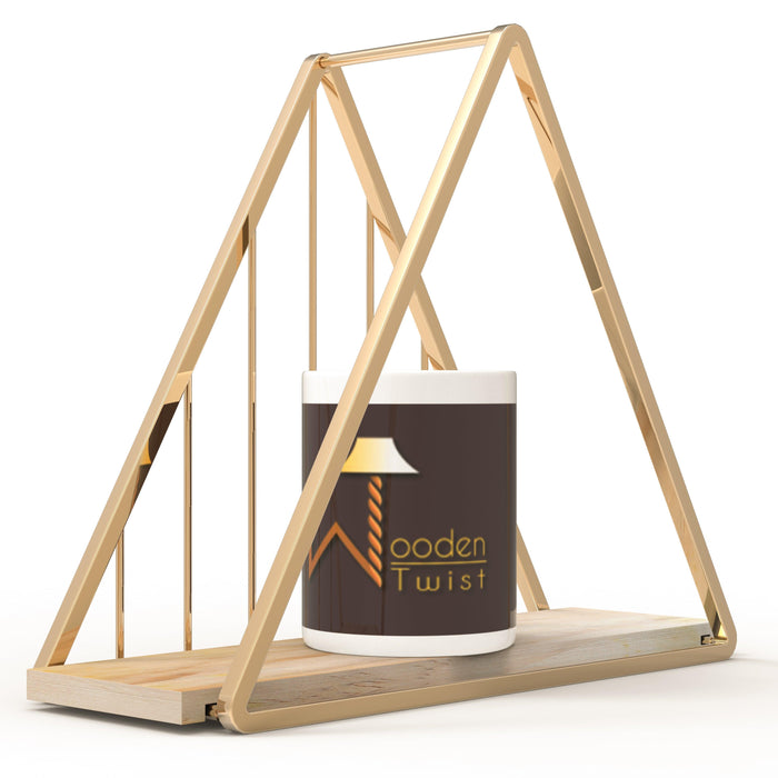 Triangle Metallic Twist Solid Wood Iron Storage Shelf (Golden) - Wooden Twist UAE