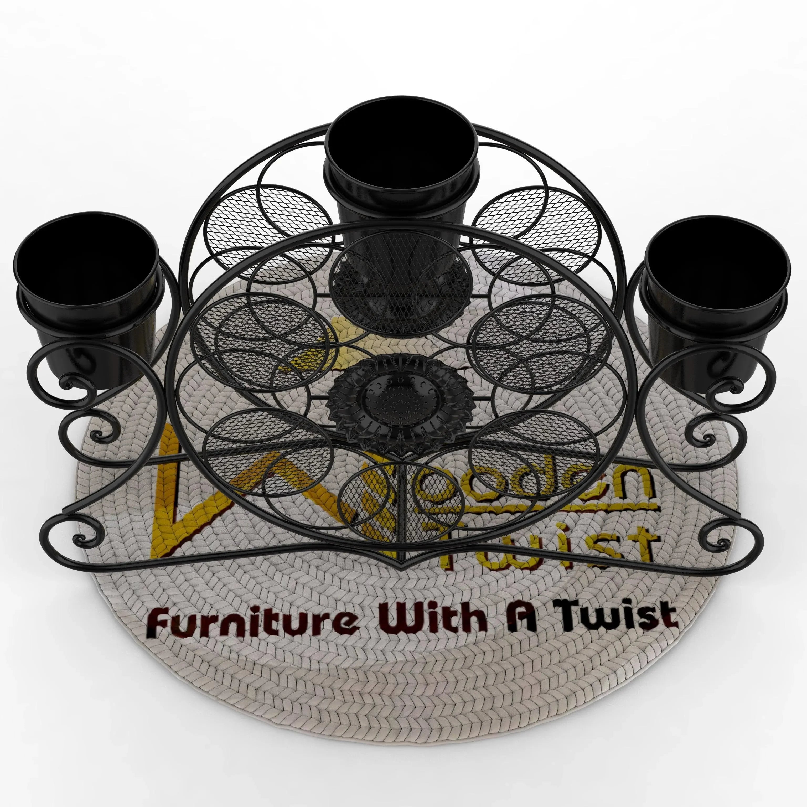 Wooden Twist Stylish loto Wrought Iron Floor Planter Stand with 3 Pots ( Black ) - Wooden Twist UAE