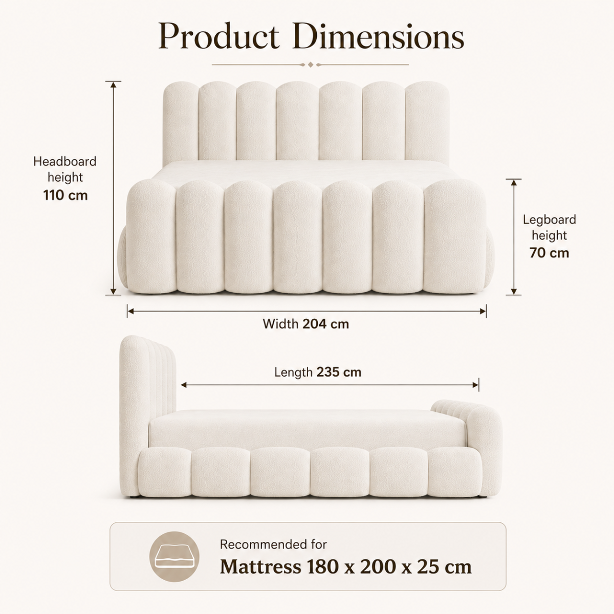 Wooden Twist Sculpted Comfort Bouclé Bed - dimensions King 180 x 200 cm
