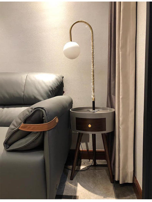 Wooden Twist Admix Modernize Stylish Decorative Floor Lamp Attached Wooden Round Table with Drawer and USB Charging Port - Wooden Twist UAE
