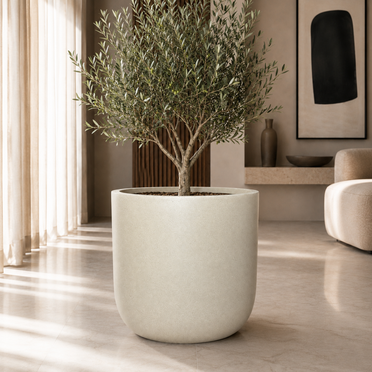 Large Fiberglass Planter with Tropical Plant – Garden Pot Dubai – Wooden Twist UAE