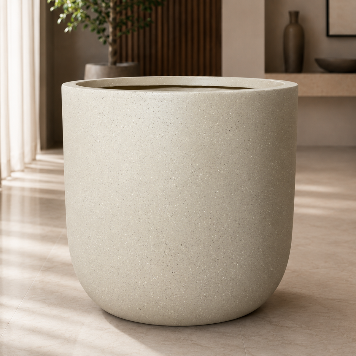 Large Off-White Speckled Stone Texture Flower Pot Close-Up – Wooden Twist UAE