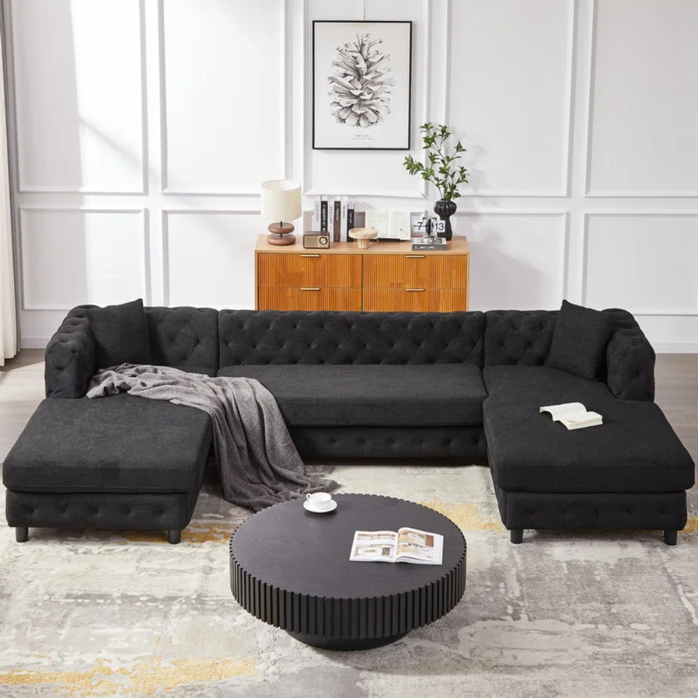 Laxora 6-Seater Sectional Sofa Black