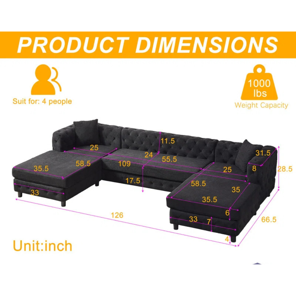 Laxora 6-Seater Sectional Sofa Black